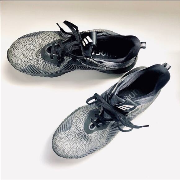 ADIDAS Alphabounce Grey Black Printed Running Gym Athletic Sneakers Shoes 9.5 - Picture 2 of 5